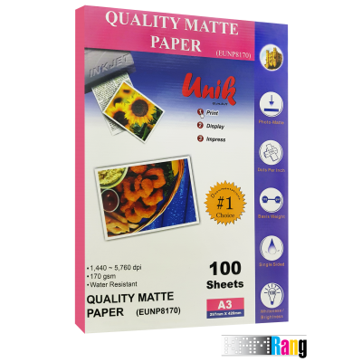 کاغذ مات یونیک سایز A3 وزن 170 گرم 100 برگ